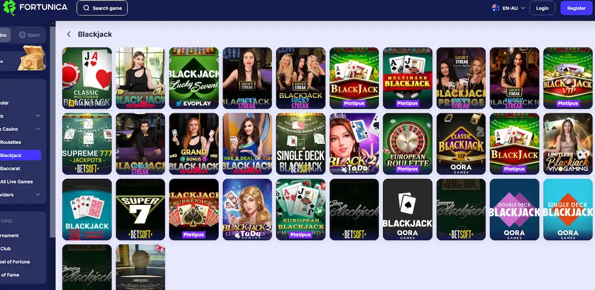 Fortunica live blackjack table from HO Gaming