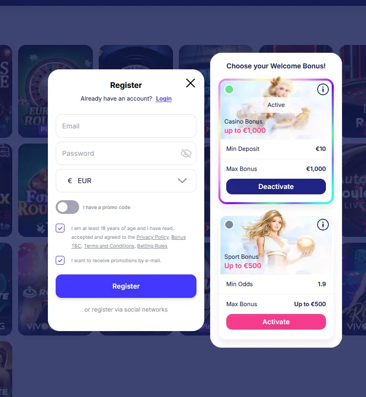 Fortunica registration form for creating a new AUD account